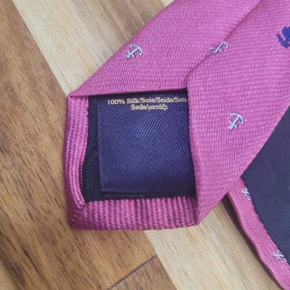 Brooks Brothers Pink Silver Anchor Print 100% Silk Neck Tie Made in USA 58" L - Picture 7 of 8